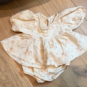 Quincy Mae Cream Unicorn Print Dress